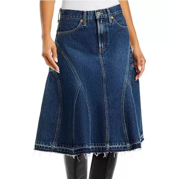 REDONE WOMENS SIZE 25 ENGINEERED DENIM JEAN SKIRT WHISKEY INDIGO BLUE NEW - Picture 1 of 13
